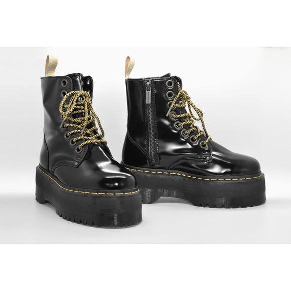C5 NEW DR MARTENS Vegan Jadon Max Black Patent Lace Up Platform Boots Size 8 - Picture 1 of 8